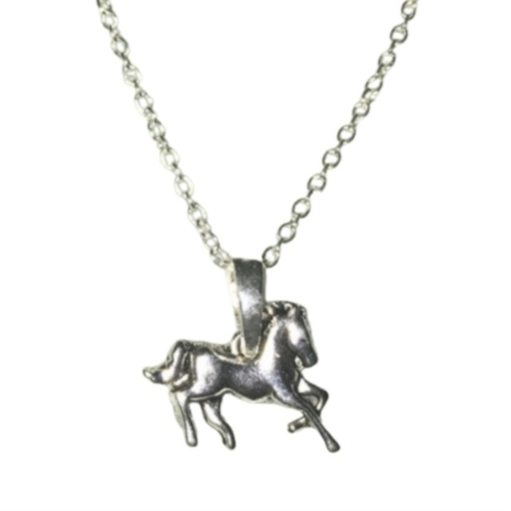 Silver Horse Pendant Silver Chain Necklace Lobster Clasp Closure